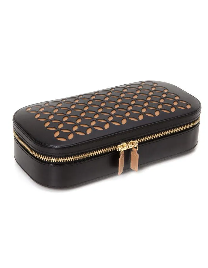 WOLF Chloé Zip Jewelry Case - Black Patterned Leather - LusterLoc