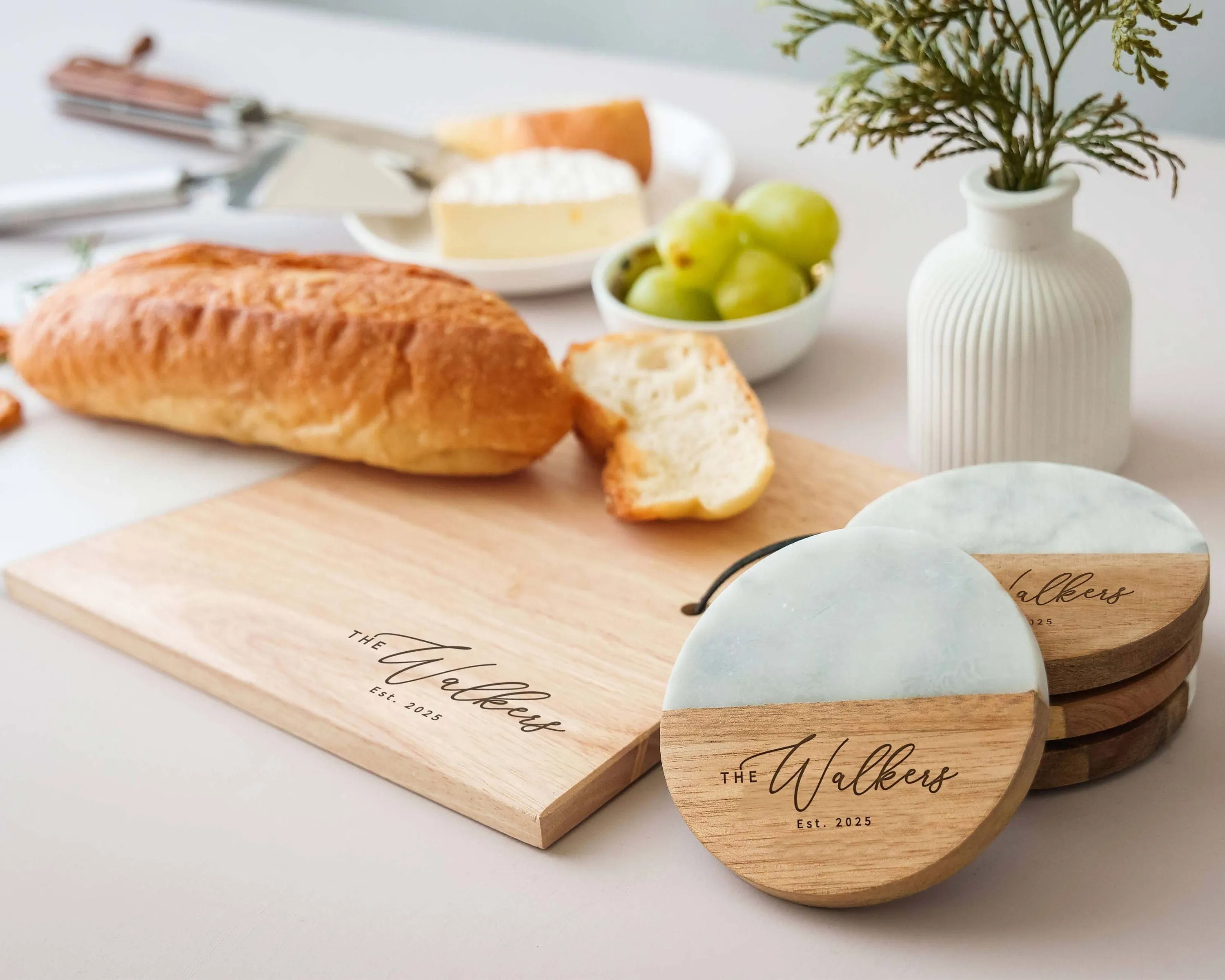 Wood Cutting Board & Coaster Set of 4