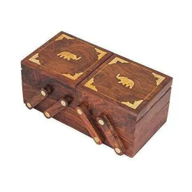 Wooden Jewellery Box with Brass Elephant Design 20x10x8 cm