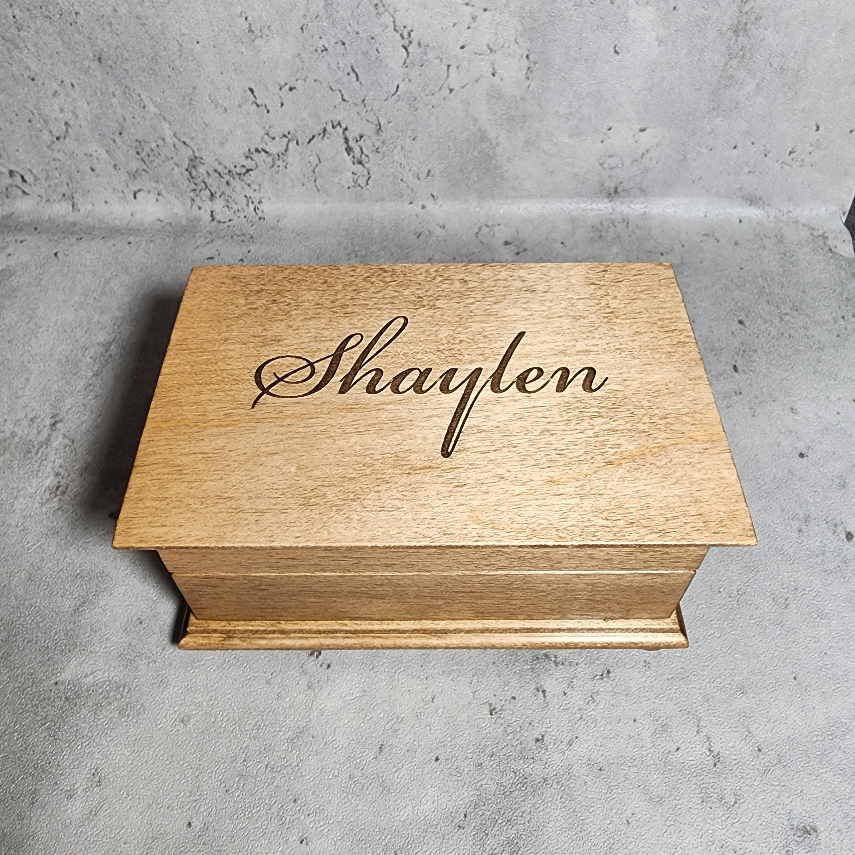 Wooden Jewelry Box with name on top, plays your song