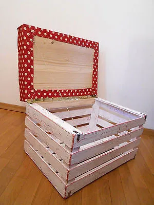 Wooden Shabby Chic Pouf Ottoman Apple Crate Storage Box Handmade Polka Dot Pouf